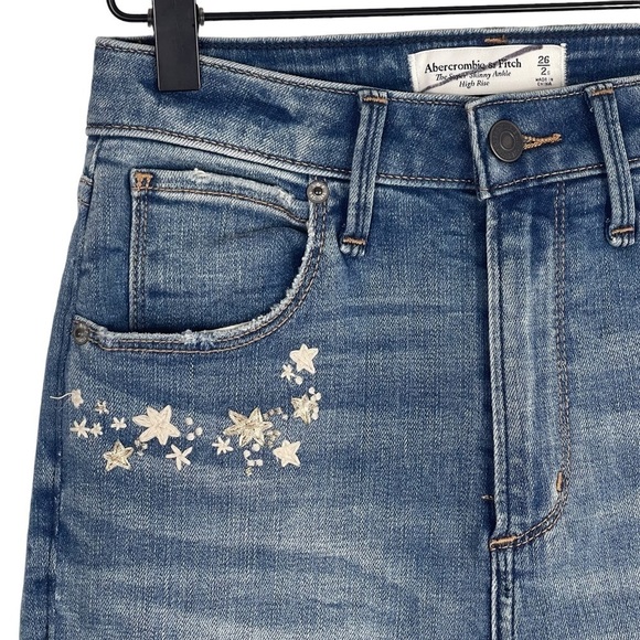 Abercrombie & Fitch Jeans 26 SHORT Curve Love High Rise Skinny Embroidered Star - Picture 3 of 11